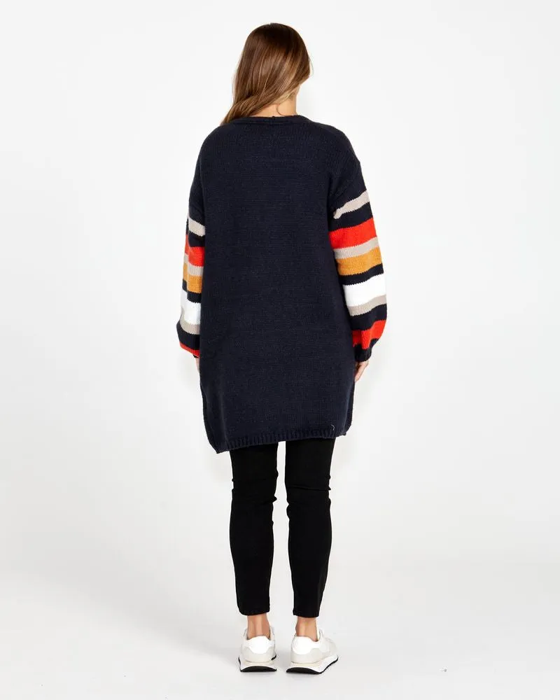 Liliana Chunky Knit Cardigan - Navy Stripe