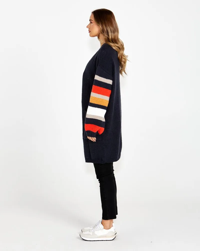 Liliana Chunky Knit Cardigan - Navy Stripe