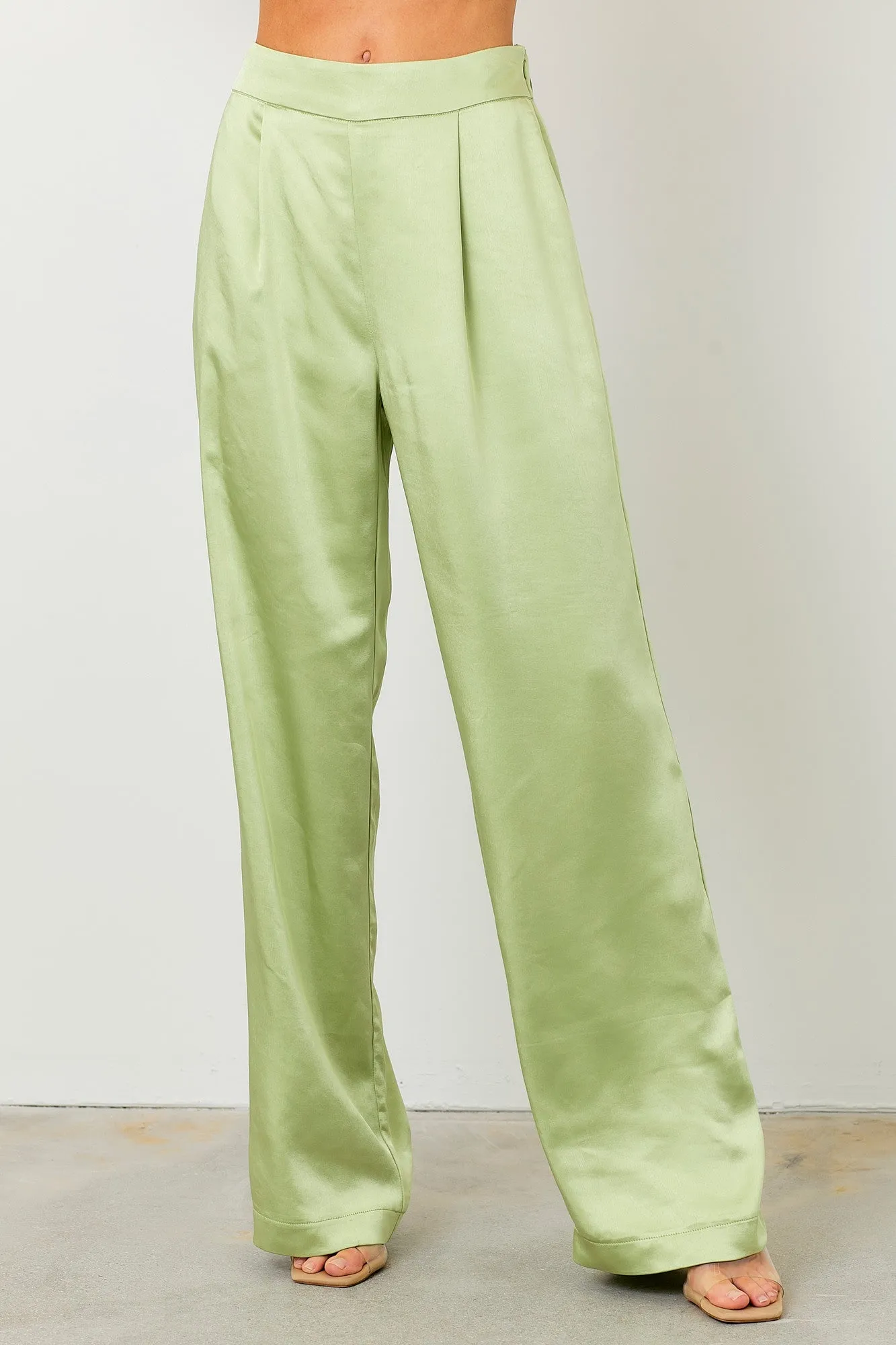 Lime High Waist Wide Leg Satin Pants