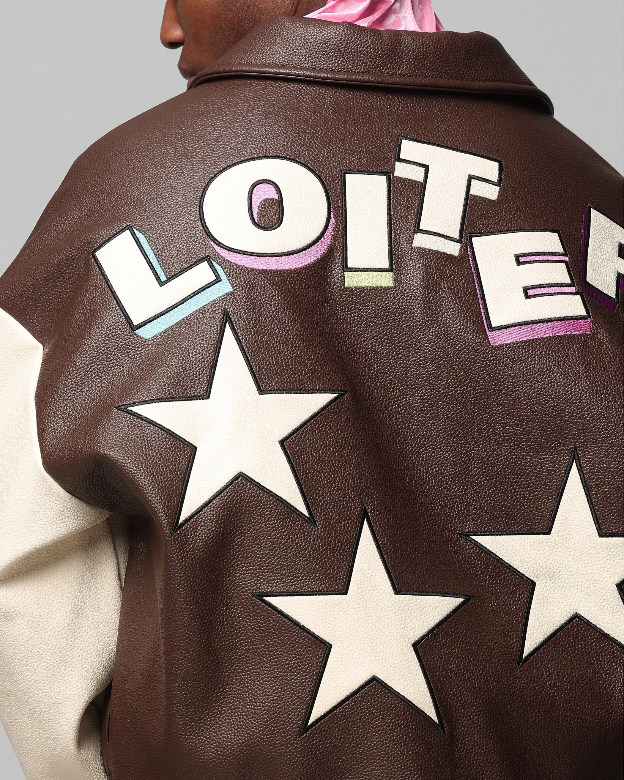 Loiter Solar PU Leather Varsity Jacket Brown/Beige