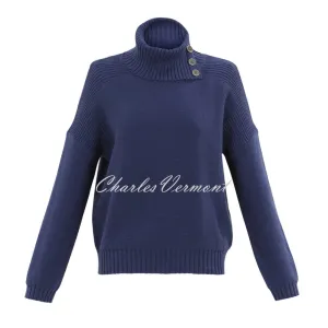 Marble Split Button Neck Sweater - Style 7661-225 (Indigo)