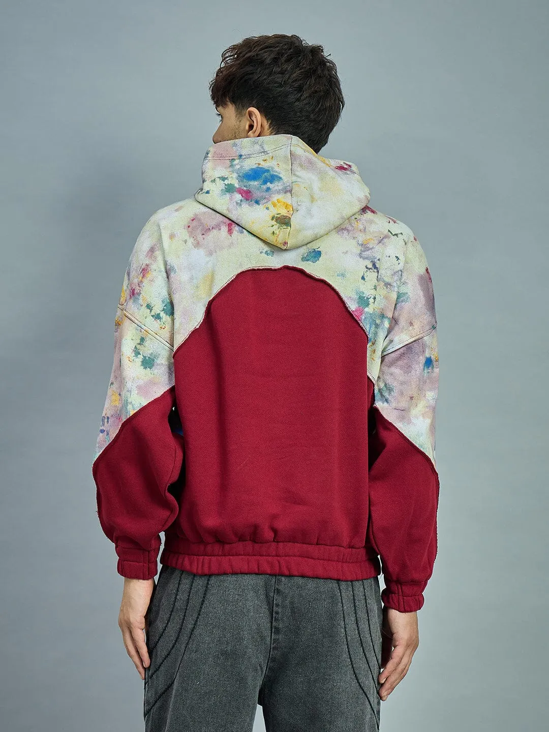 Maroon Tie Dye Cut & Sew Baggy Hoodie