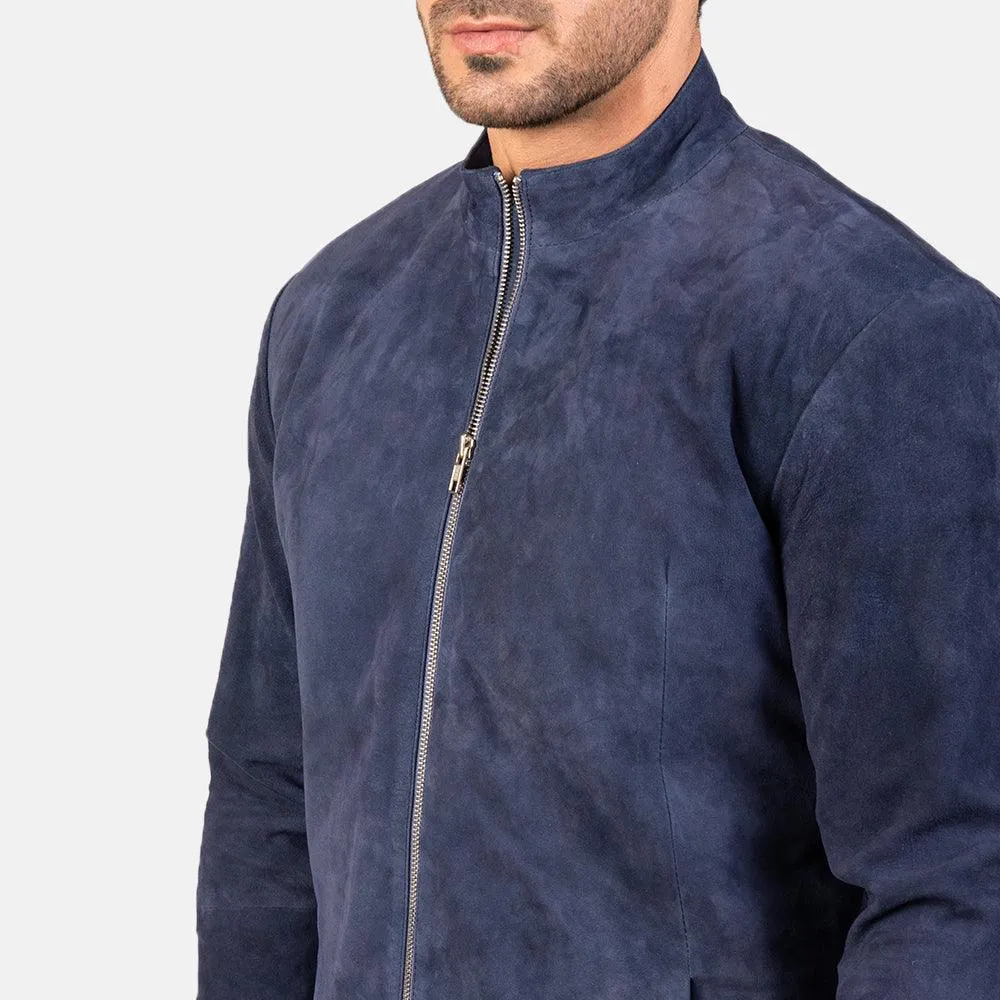 Mens Charcoal Navy Blue Suede Biker Jacket