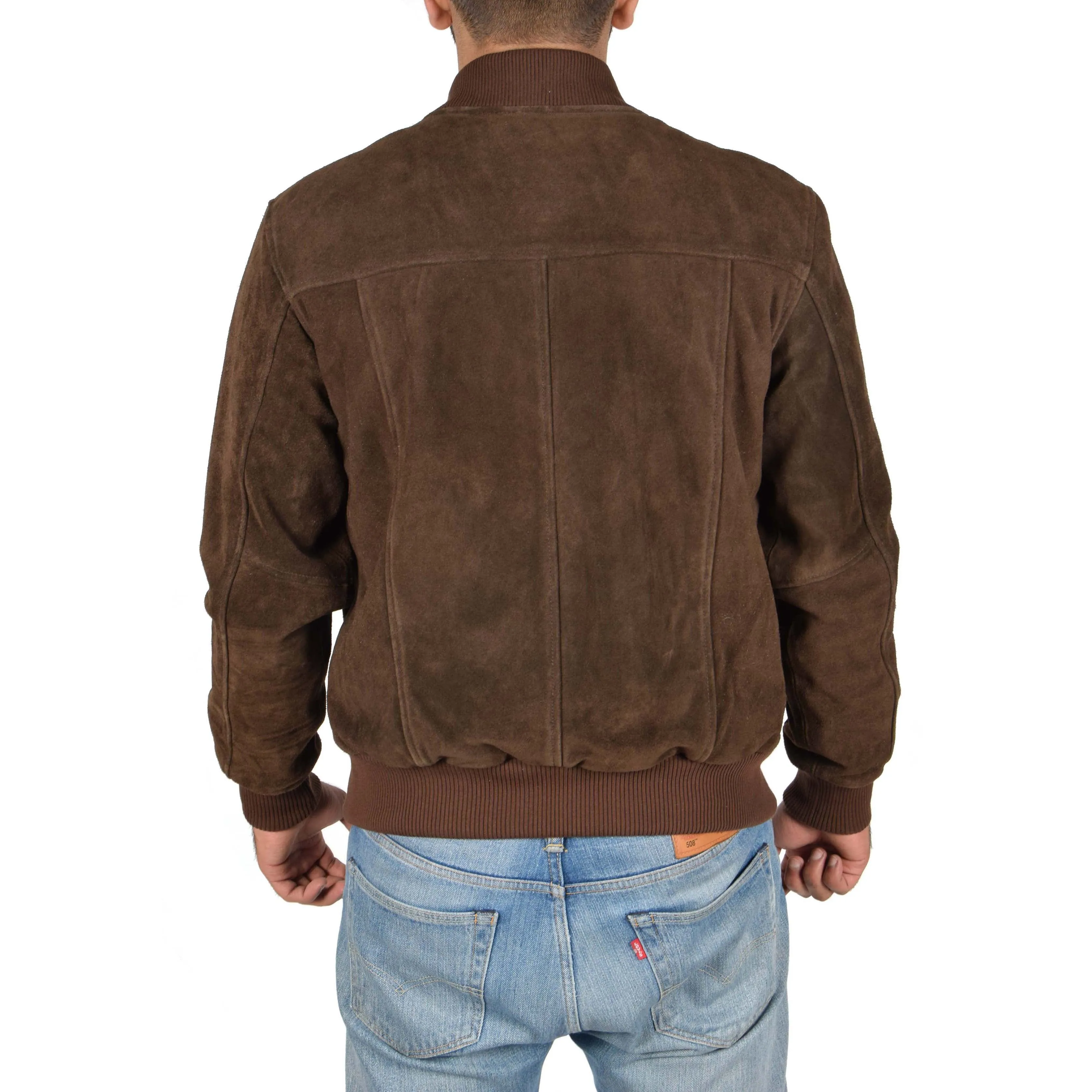 Mens Genuine Suede Bomber Jacket Roco Brown