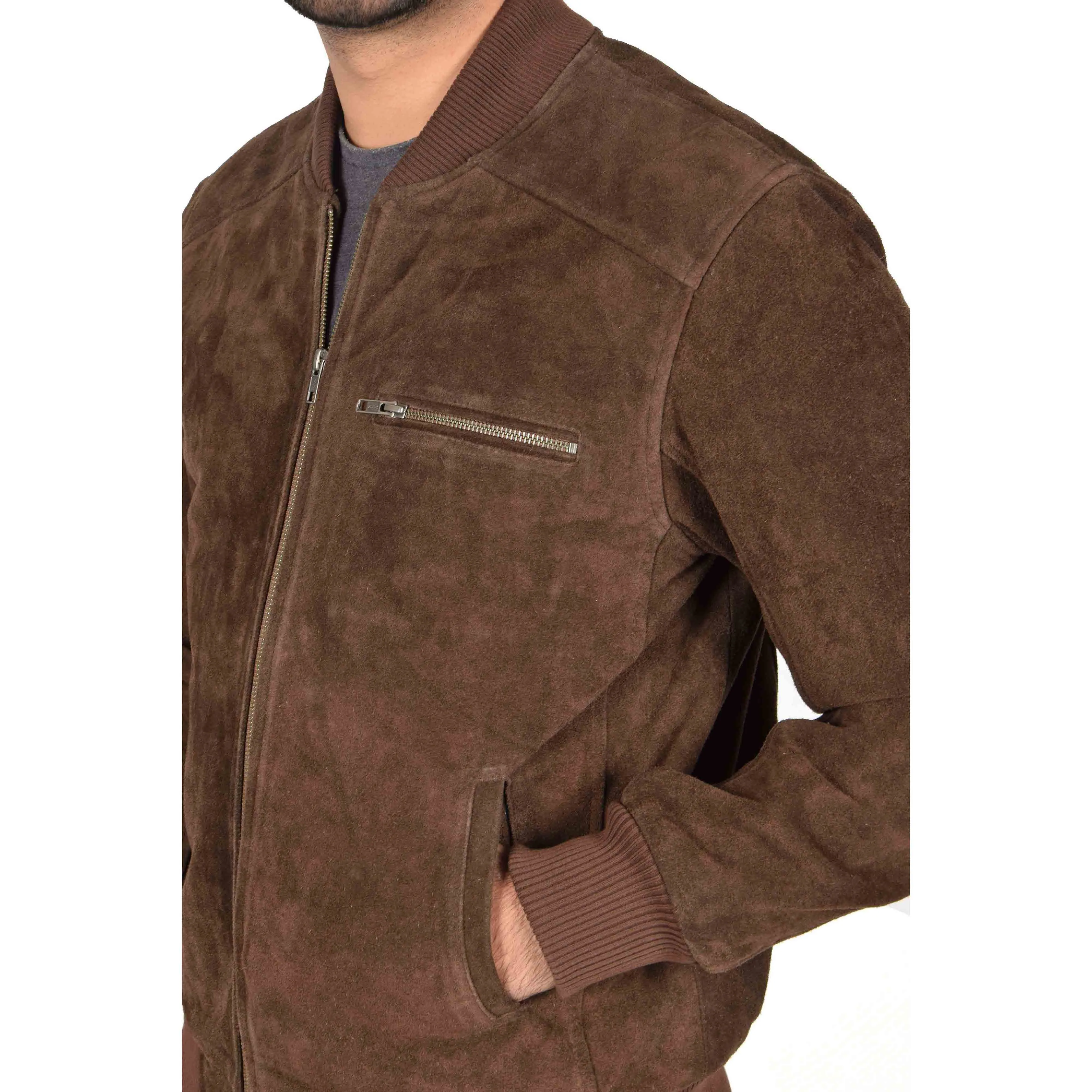 Mens Genuine Suede Bomber Jacket Roco Brown