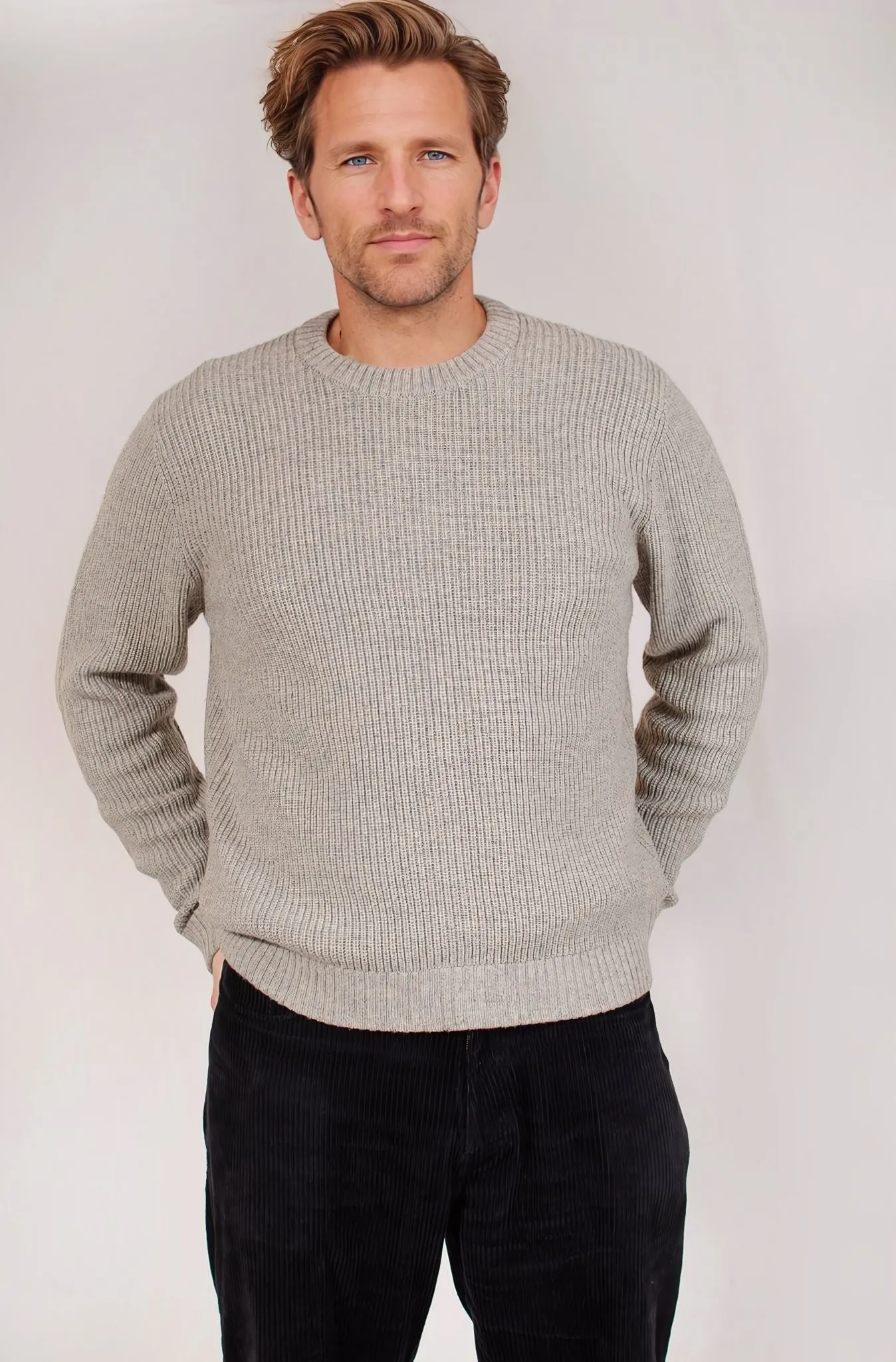 Mens Lambswool Ribbed Knit Jumper