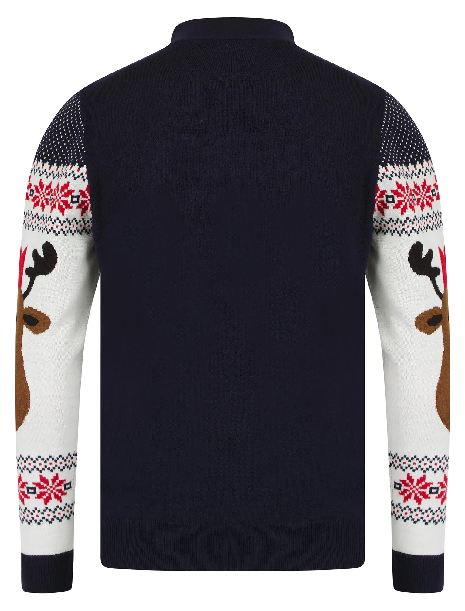 Men's Rudolphs Cardi Wallpaper Print Novelty Knitted Christmas Cardigan in Ink - Merry Christmas