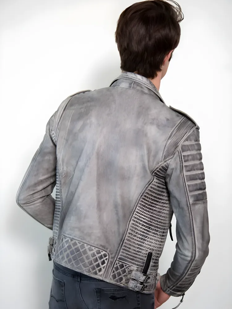 Mens Smooth Gray Motorcycle leather Jacket