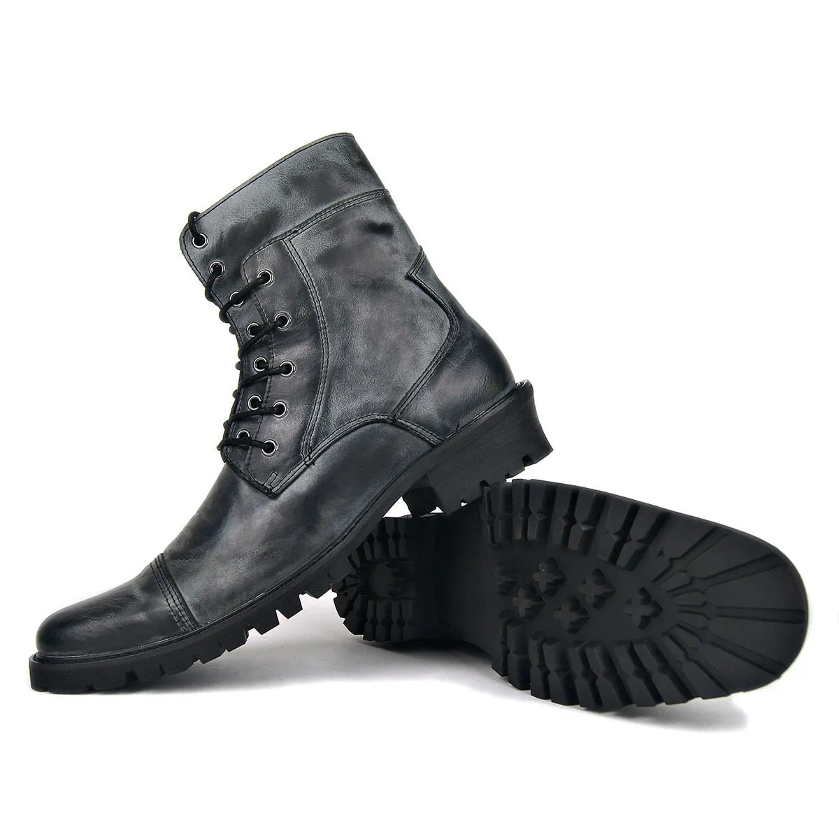 Mens Zip Lace up Captoe Boots