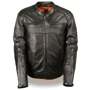 Milwaukee Leather MLM1545  Men's Quilted Pattern Triple Vent Black Leather Scooter Jacket with Gun Pockets