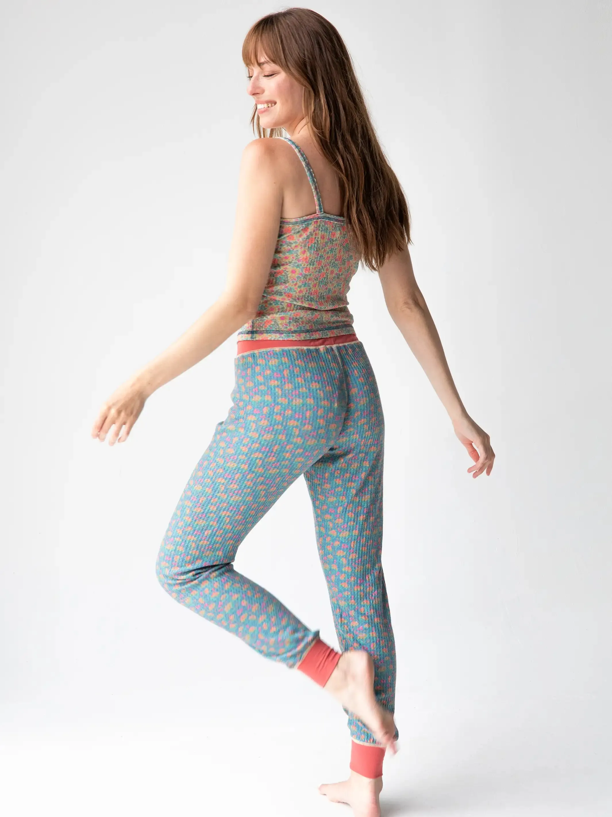 Mix & Match Waffle Long Johns - Bright Turquoise Floral