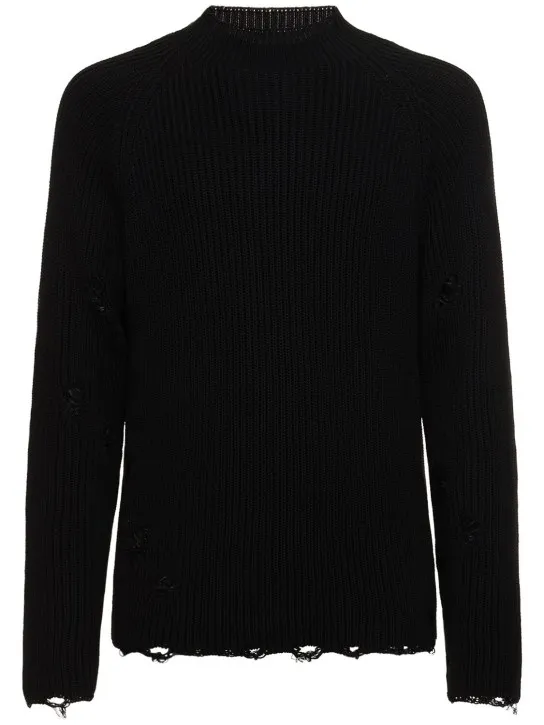 MM6 Maison Margiela   Distressed cotton knit sweater 