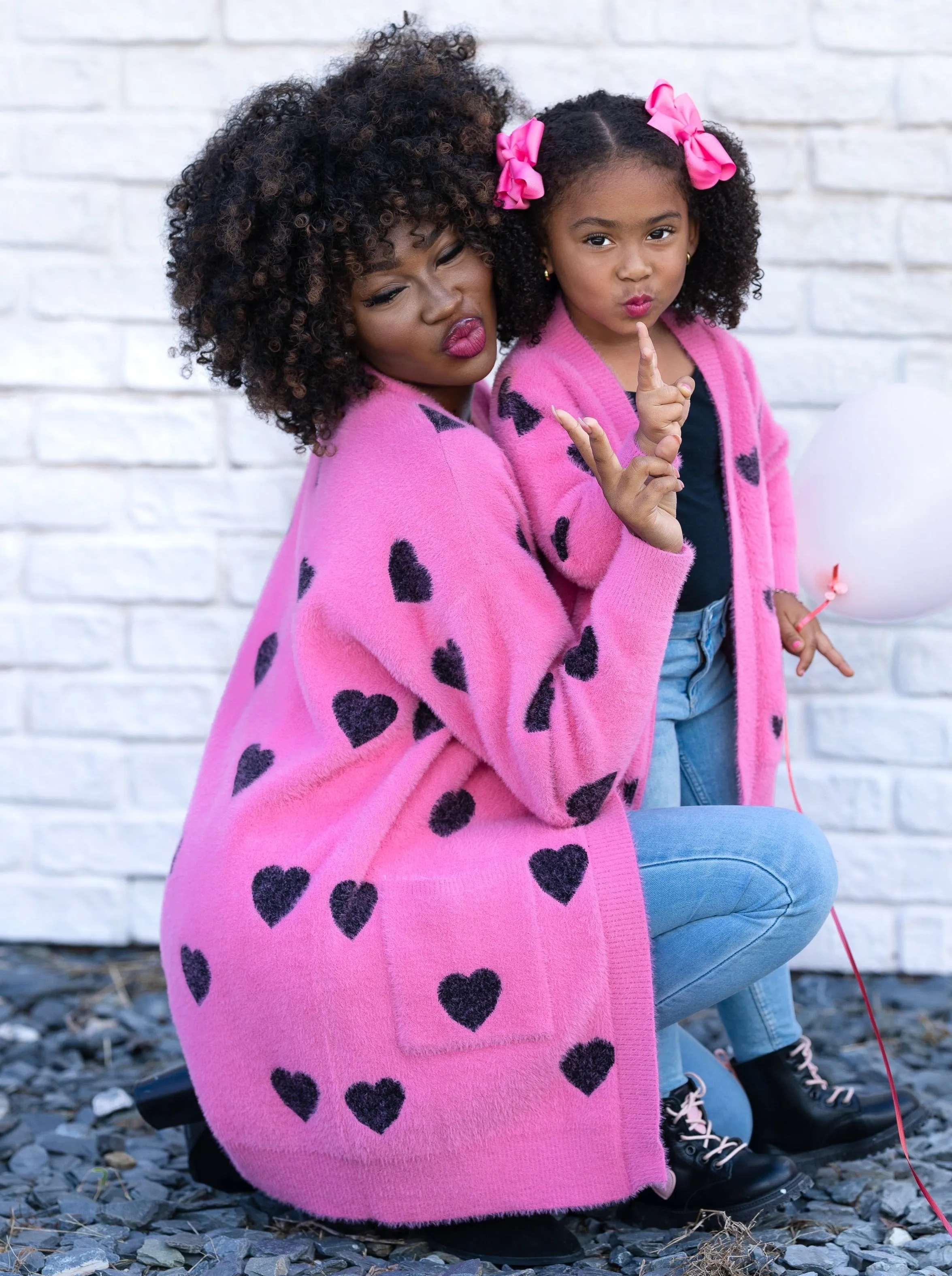 Mommy and Me I Love You Lots Pink Oversized Heart Cardigan