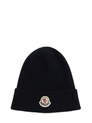 Moncler   Logo wool rib knit beanie 