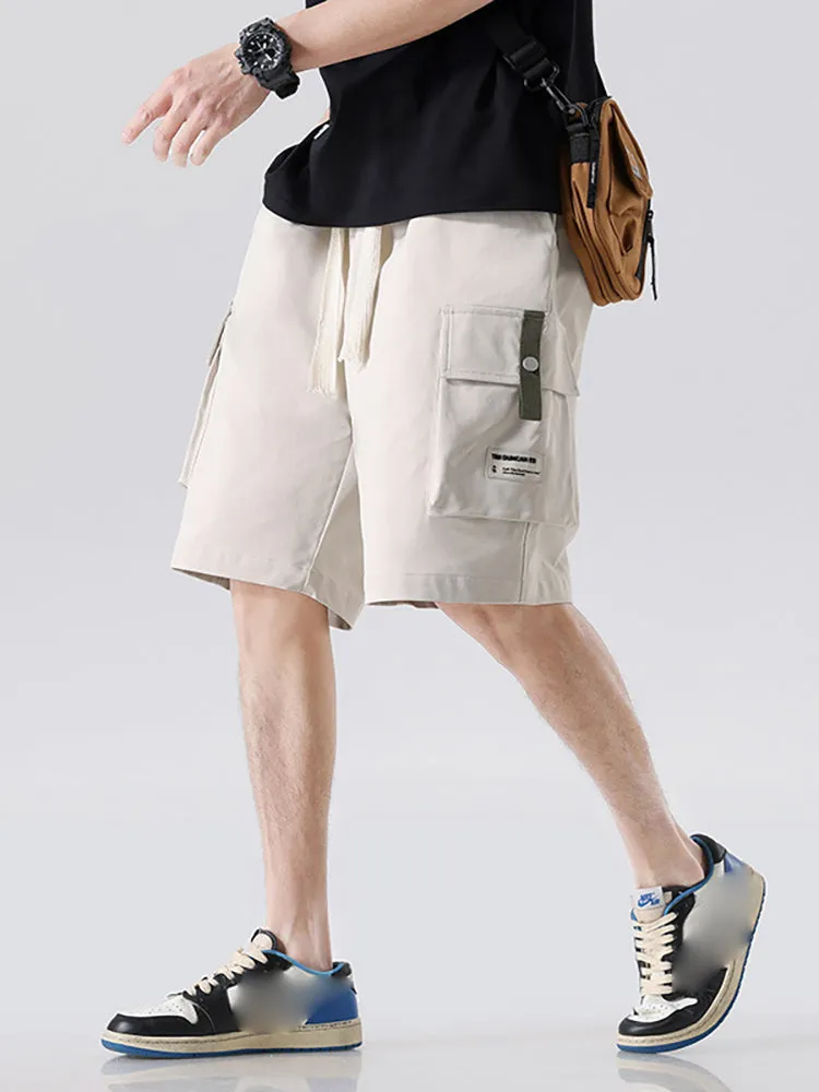 Multi-Picket Solid Color Drawstring Cargo Shorts