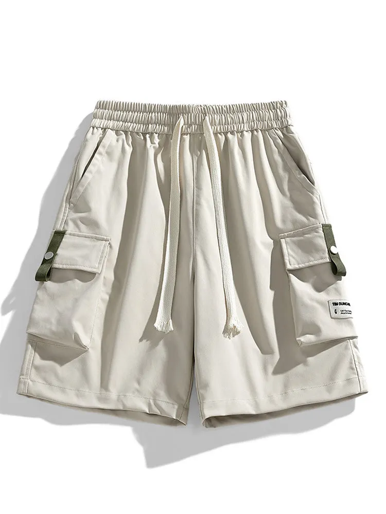 Multi-Picket Solid Color Drawstring Cargo Shorts