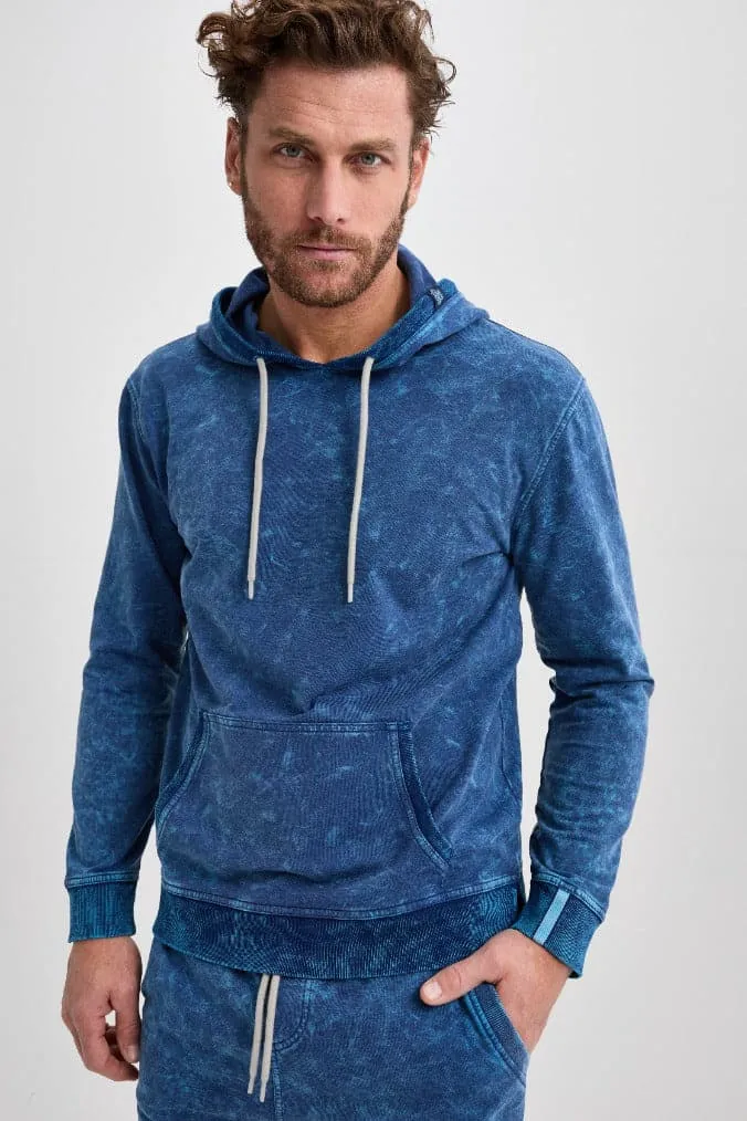 Navy Acid-Washed Pullover Hoodie