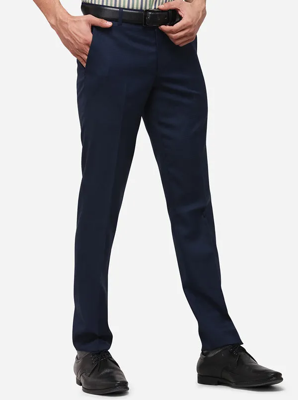 Navy Blue Super Slim Fit Solid Formal Trouser | JadeBlue