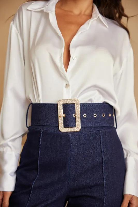 Navy High Waist Denim Stretch Pants