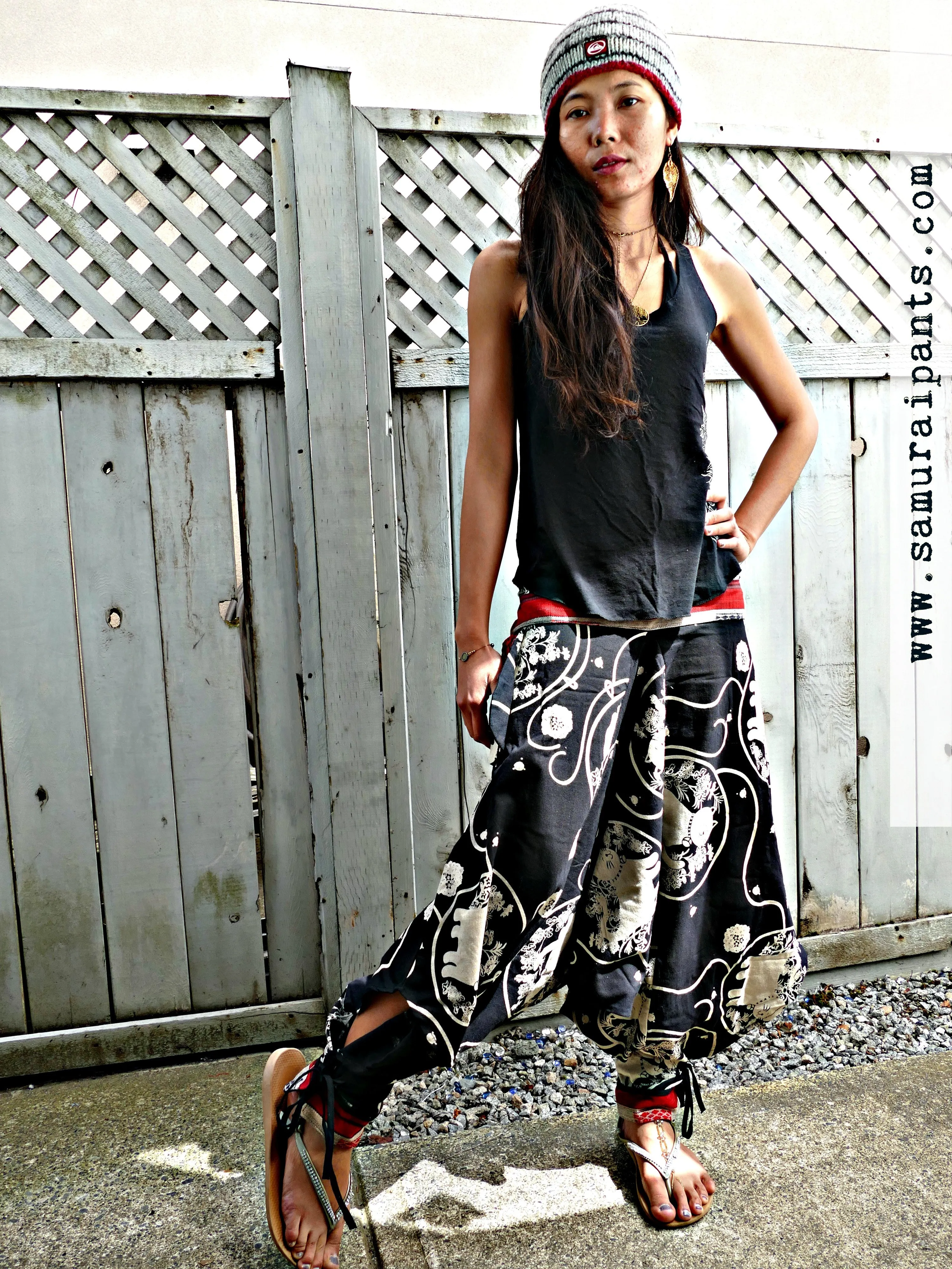 Neko Cat Tribal Warrior Pants (Unisex) - Black