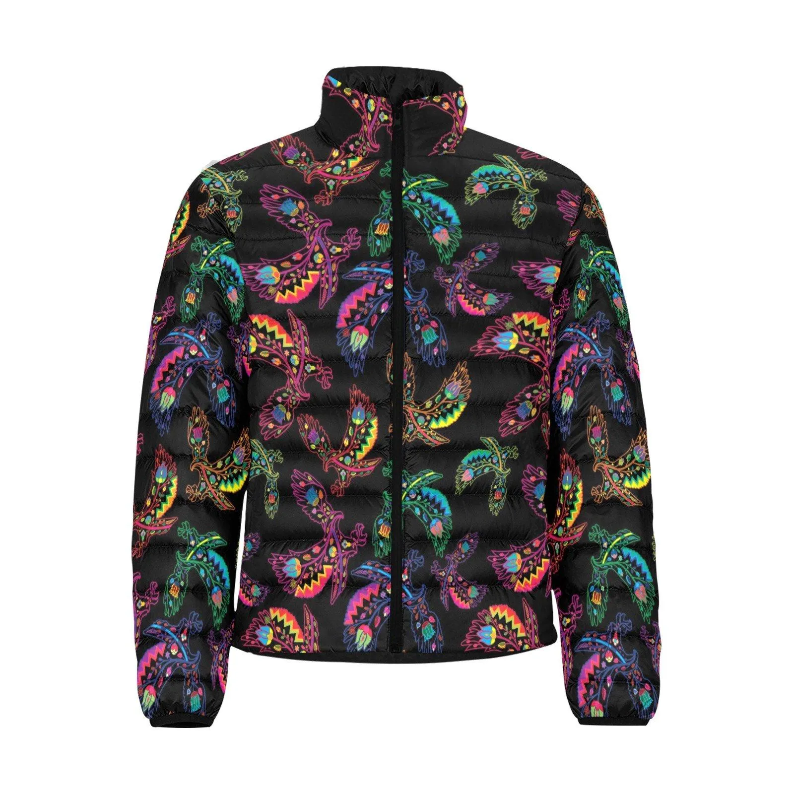 Neon Floral Eagles Men's Stand Collar Padded Jacket