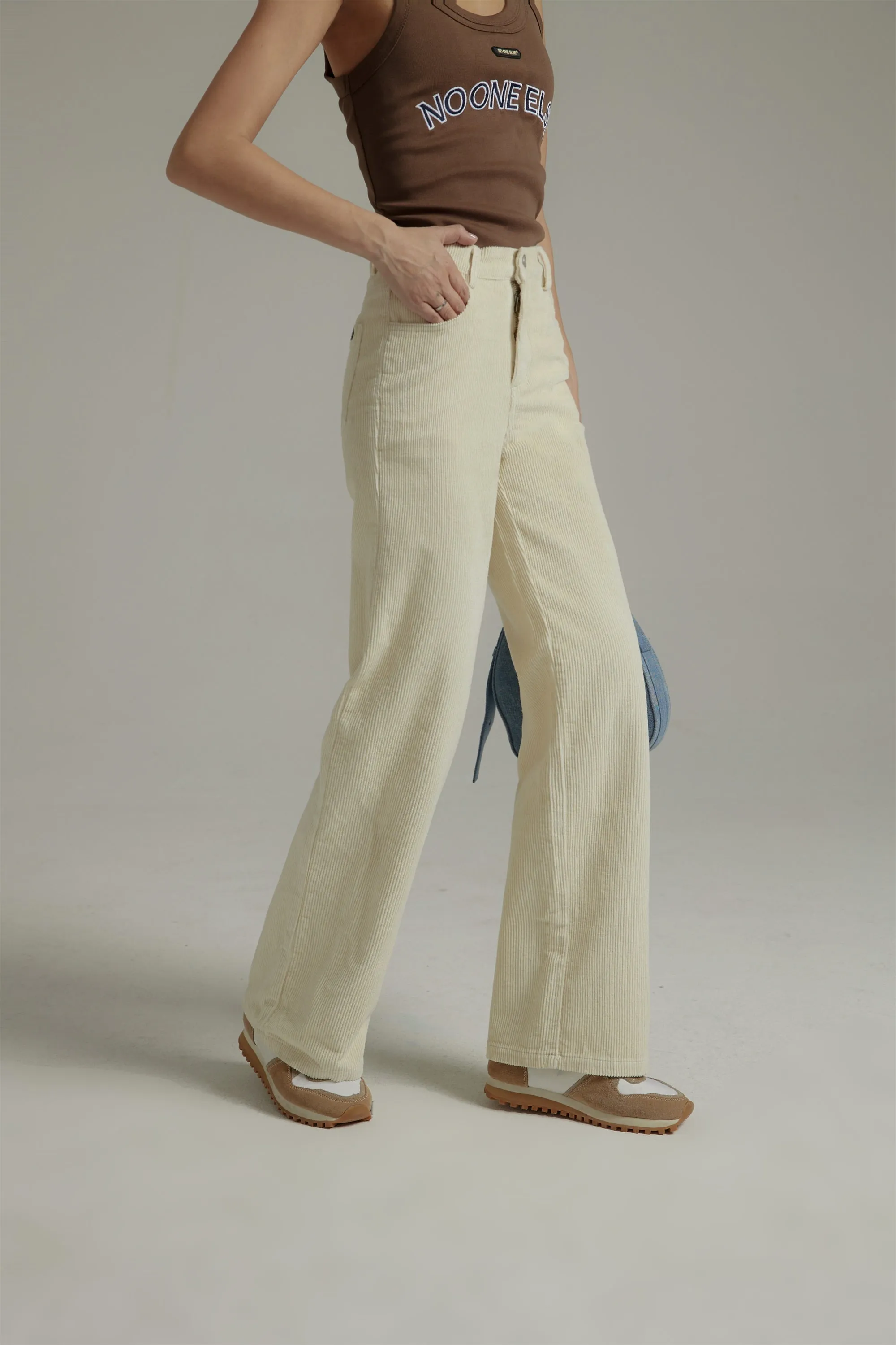 Neutral Corduroy Straight Pants