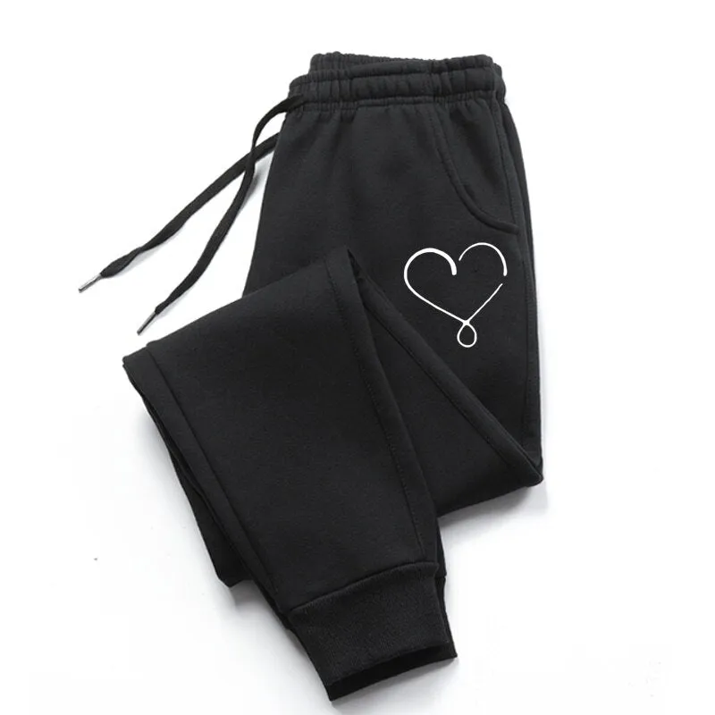 New Heart Printed Womens Pants Loose Long Pants Outwear Joggers Trousers All Seasons Sweatpants Jogging Pants for Ladies