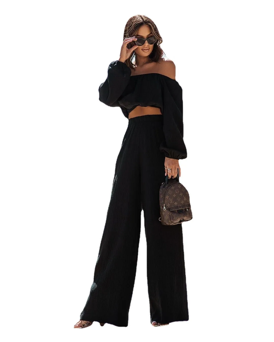 Off-Shoulder Top Straight pants Suit