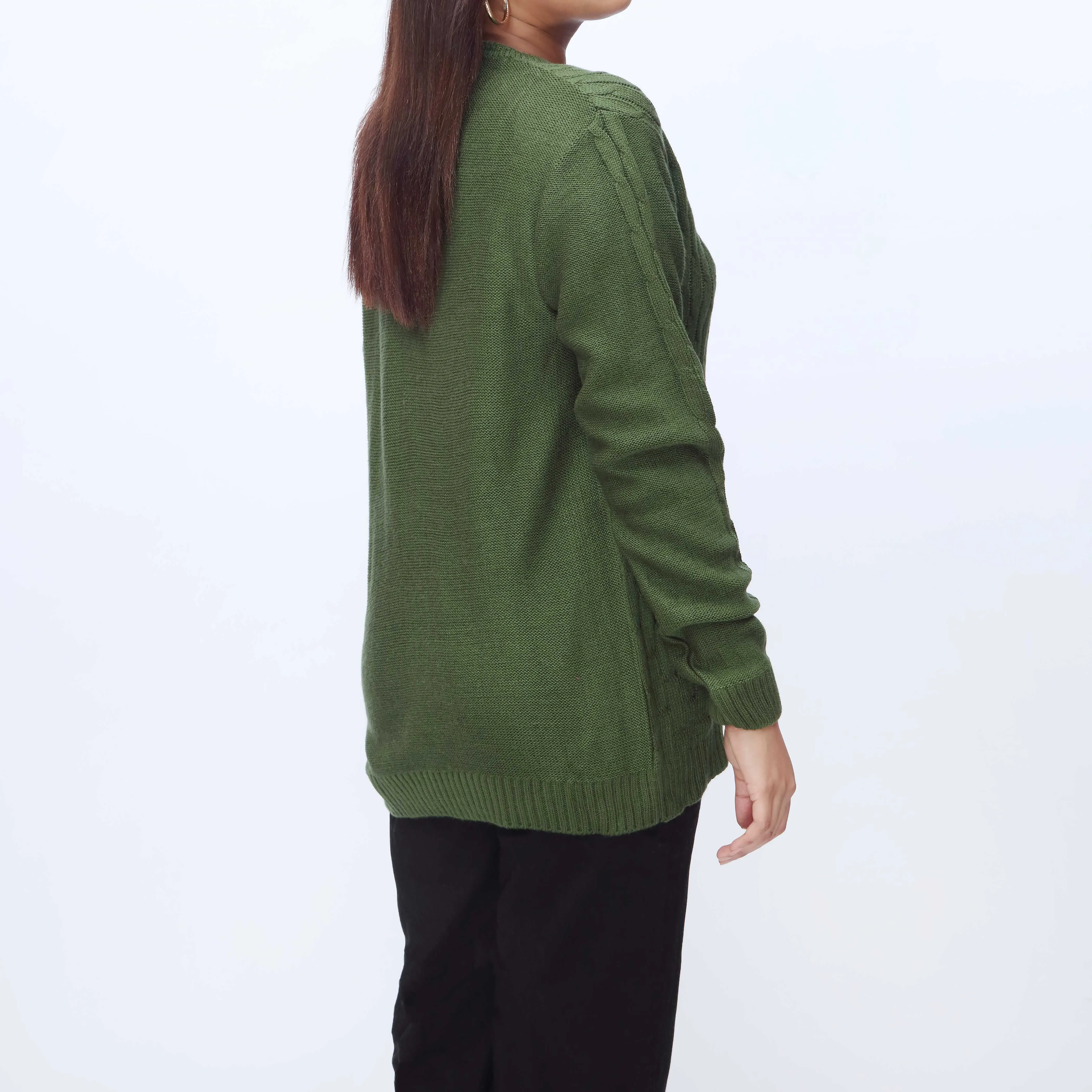 Olive Crew Neck Pullover Sweater PW3901