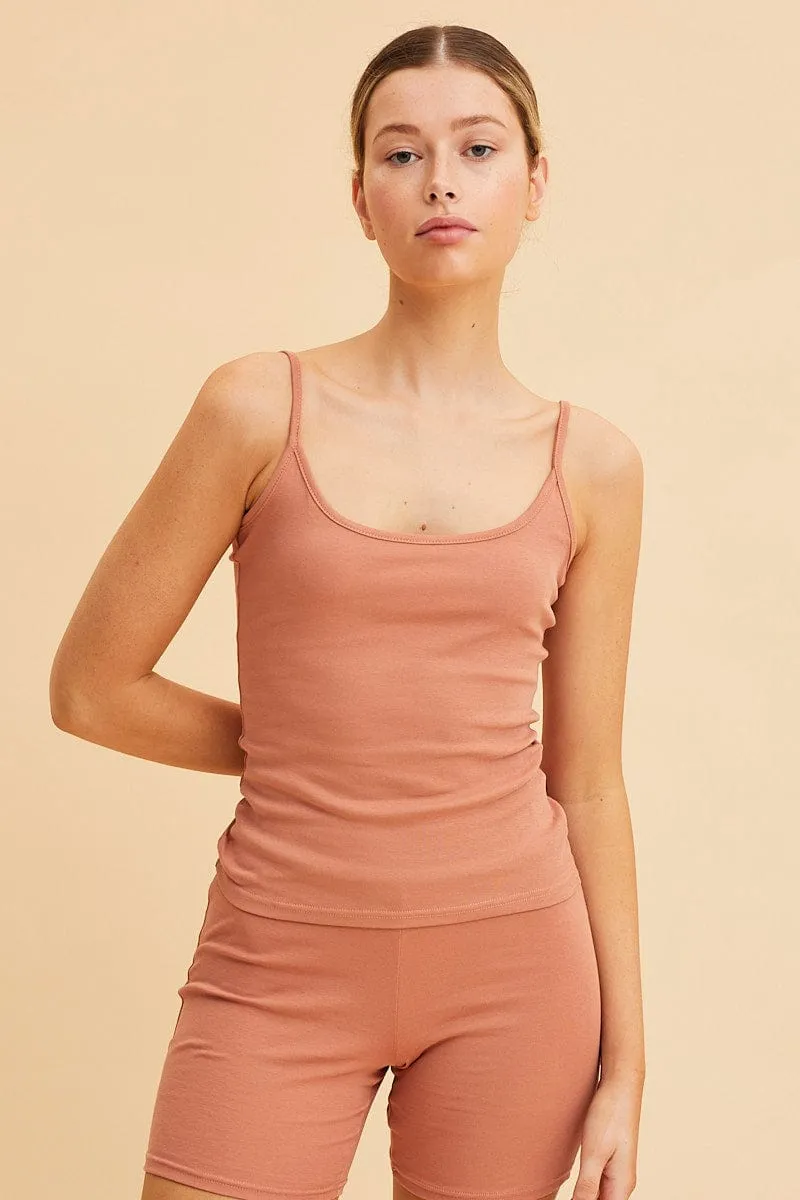 Orange Singlet Top Base Layer Sccop Neck Sleeveless