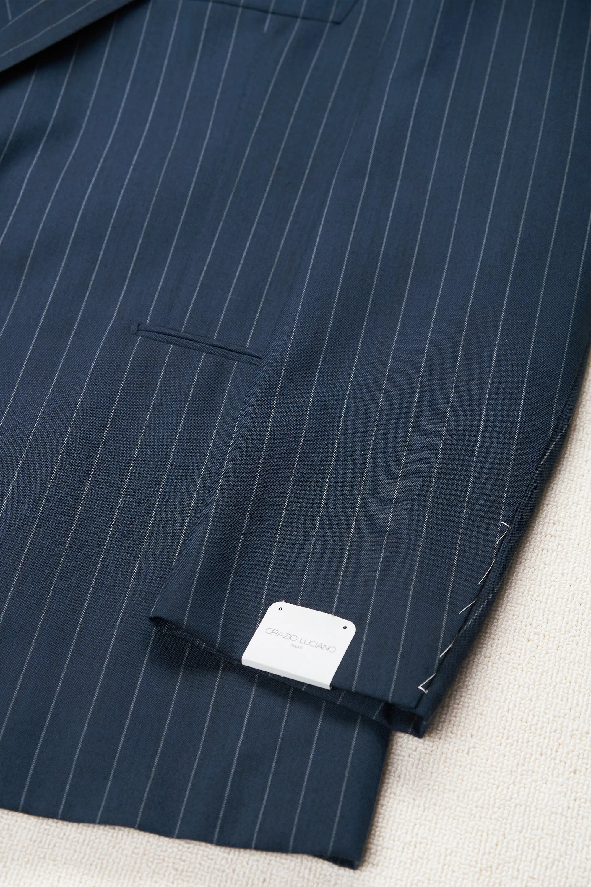 Orazio Luciano Blue with White Chalkstripe Wool Suit Bespoke