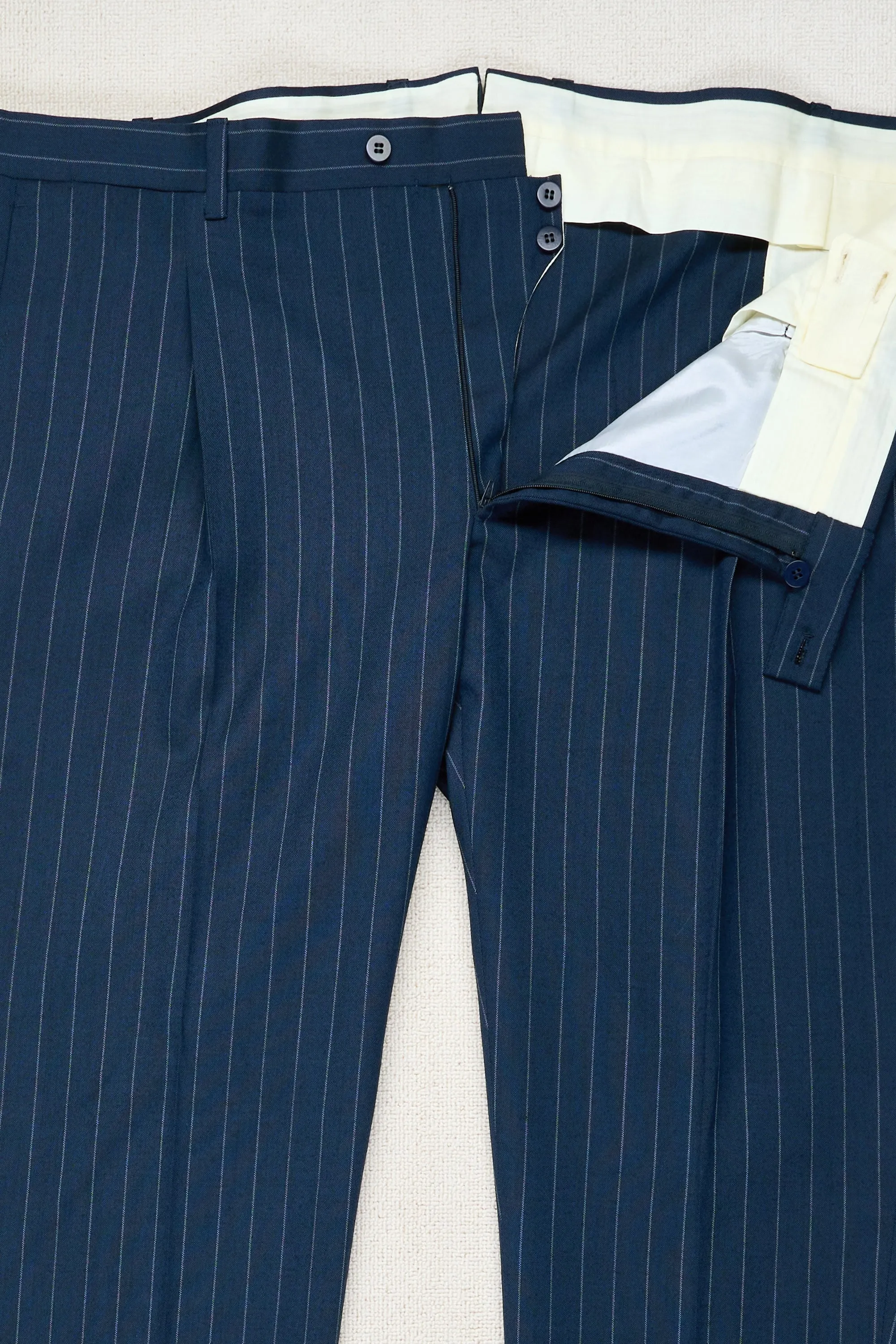 Orazio Luciano Blue with White Chalkstripe Wool Suit Bespoke