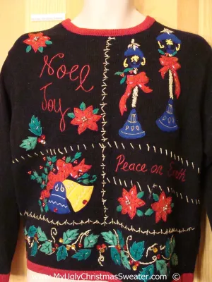 Peace Joy Noel Black Festive Christmas Sweater