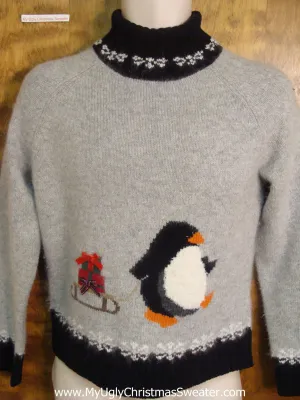 Penguin and its Sleigh Funny Ugly Sweater for a Christmas Party