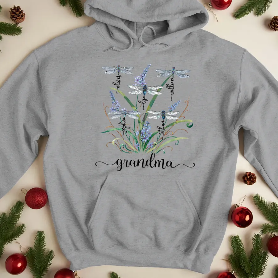 Personalized Grandma With Grandkids Dragonfly Clipart Classic Canvas, Gift for Mom, Grandma, Mother's Day Shirt Hoodie