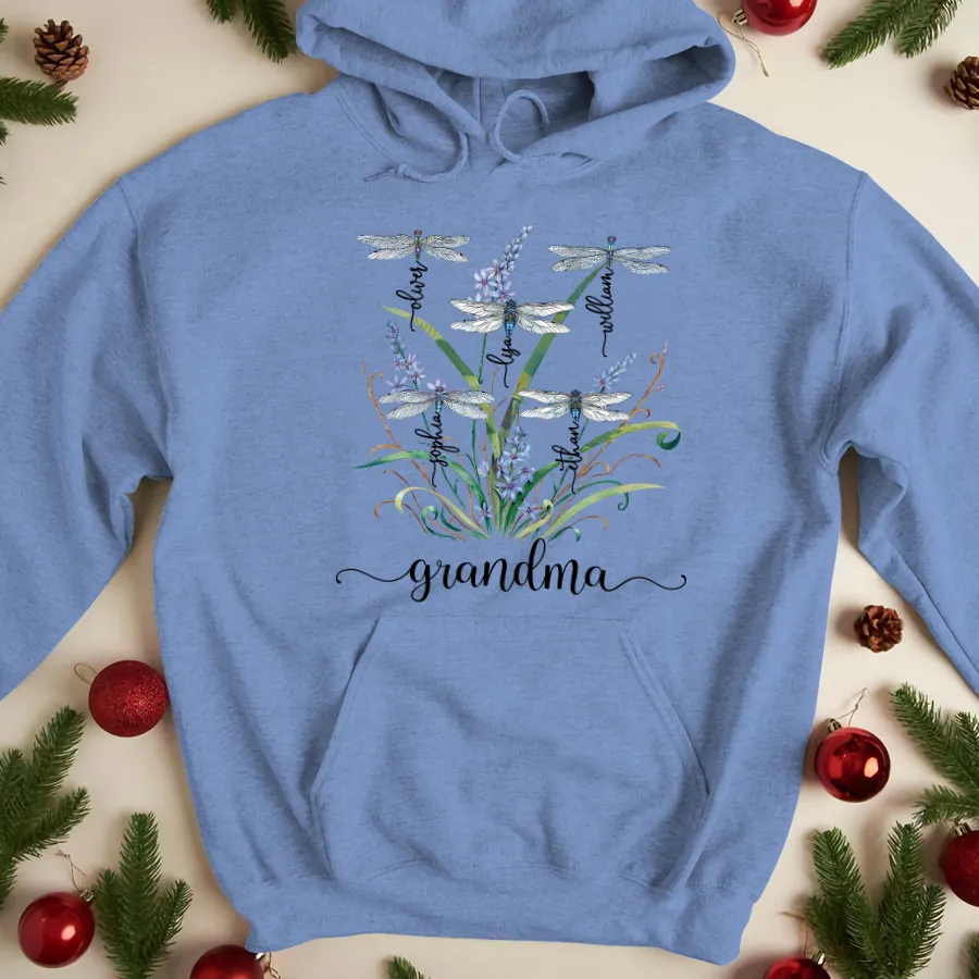 Personalized Grandma With Grandkids Dragonfly Clipart Classic Canvas, Gift for Mom, Grandma, Mother's Day Shirt Hoodie