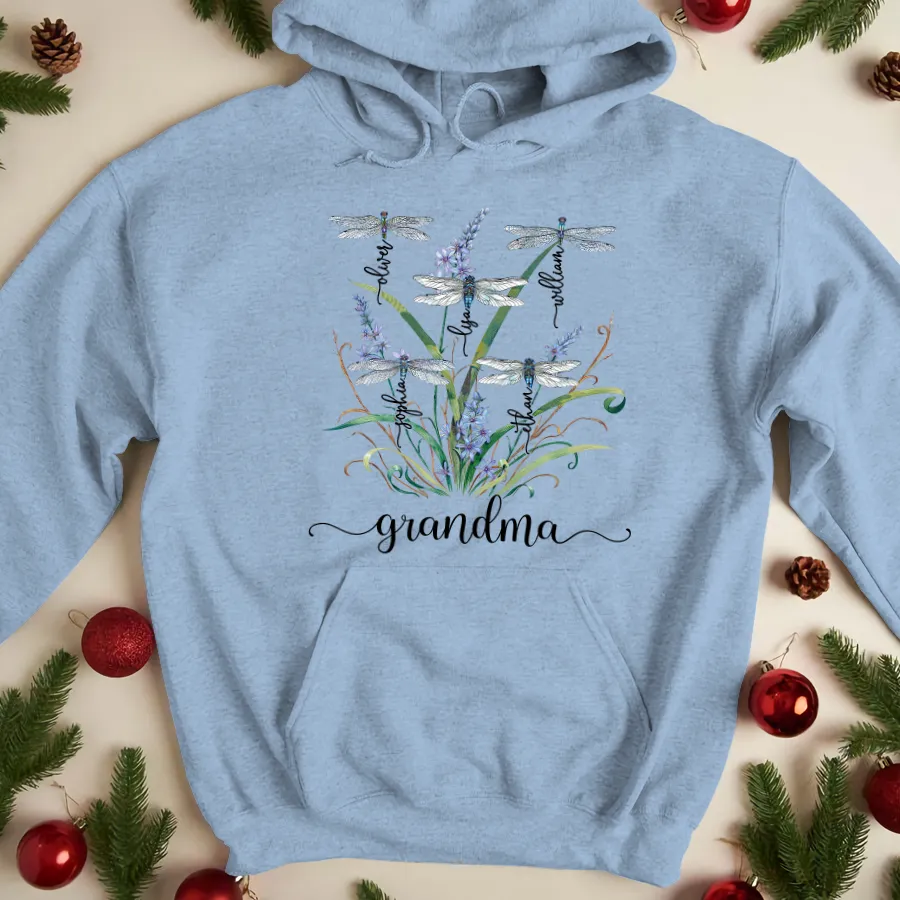 Personalized Grandma With Grandkids Dragonfly Clipart Classic Canvas, Gift for Mom, Grandma, Mother's Day Shirt Hoodie