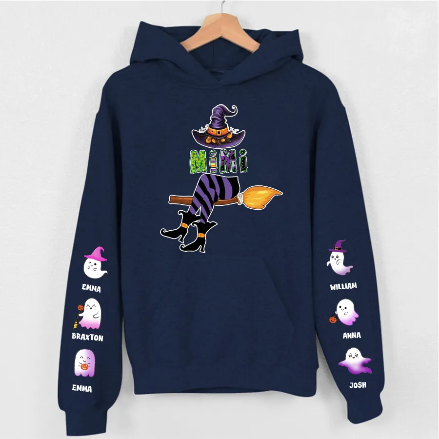 Personalized Mimi Witch Shirt, Custom Mimi Shirt with Grandkids Names, Fall Halloween Hoodie 5