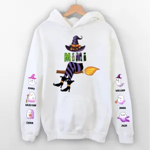 Personalized Mimi Witch Shirt, Custom Mimi Shirt with Grandkids Names, Fall Halloween Hoodie 5