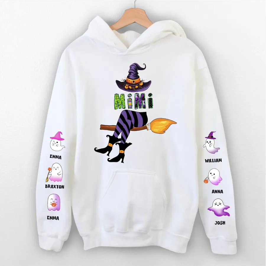 Personalized Mimi Witch Shirt, Custom Mimi Shirt with Grandkids Names, Fall Halloween Hoodie 5