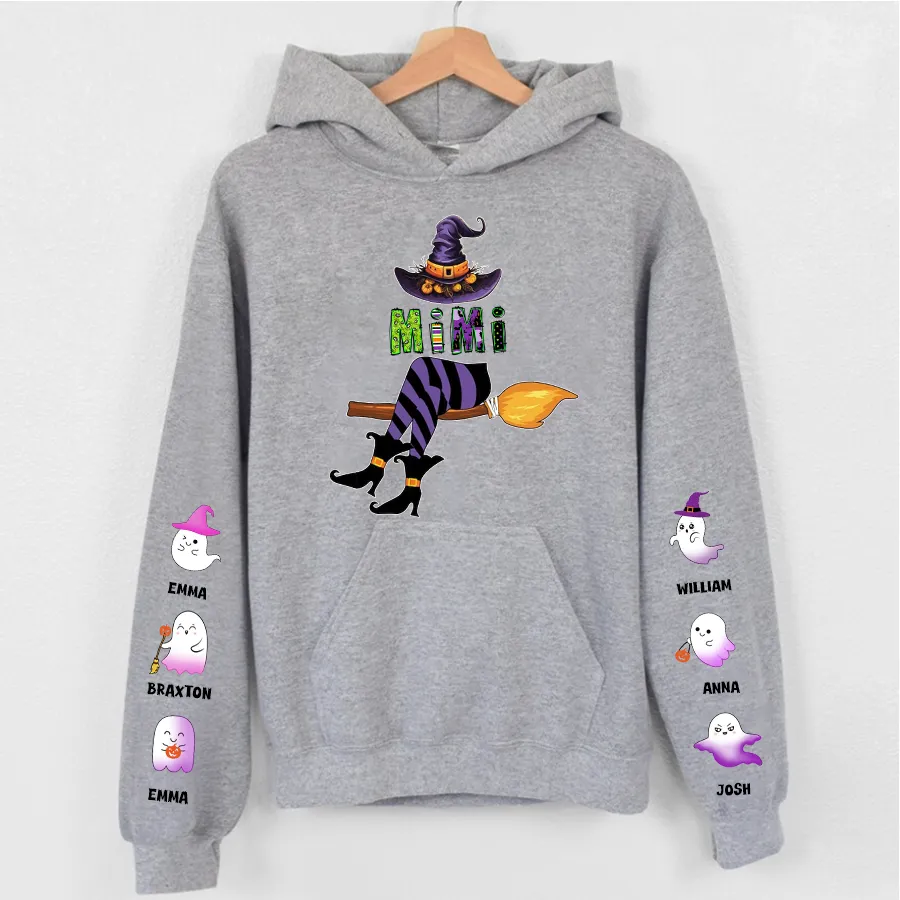 Personalized Mimi Witch Shirt, Custom Mimi Shirt with Grandkids Names, Fall Halloween Hoodie 5