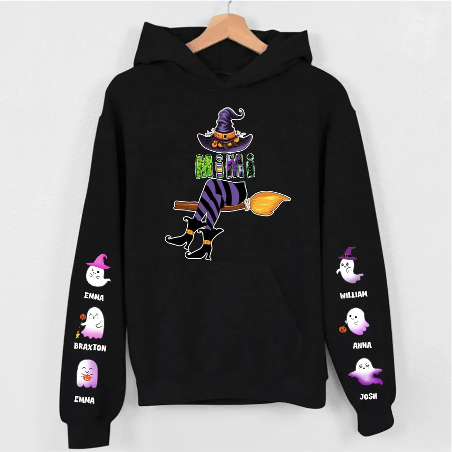 Personalized Mimi Witch Shirt, Custom Mimi Shirt with Grandkids Names, Fall Halloween Hoodie 5