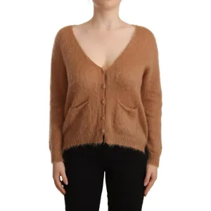 PINK MEMORIES Chic Brown Knit Cardigan with Front Button Closure