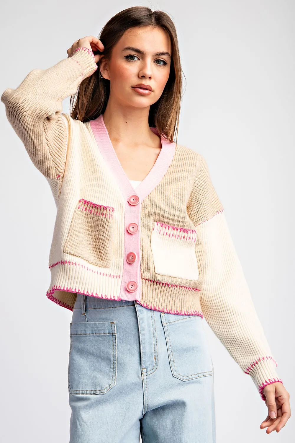 Pink Stitch Cardigan