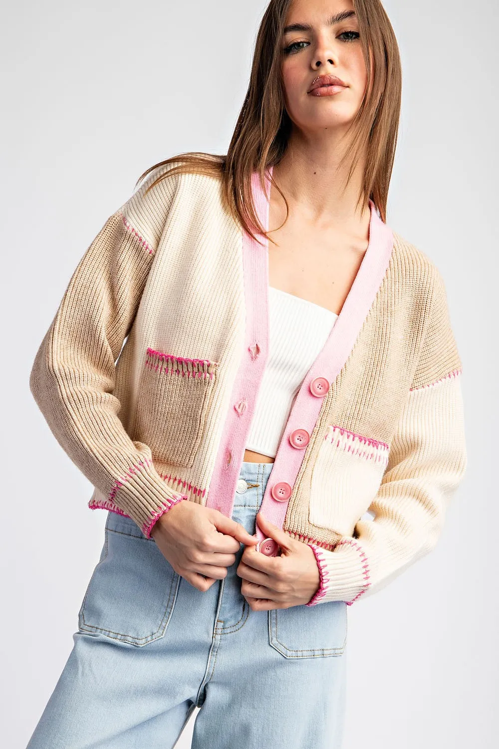 Pink Stitch Cardigan