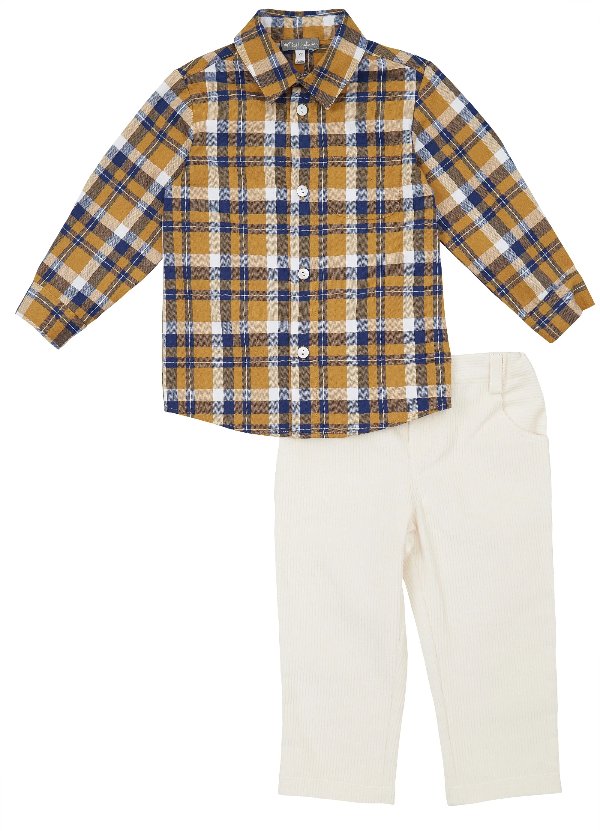 Plaid Shirt   Corduroy Pants Set