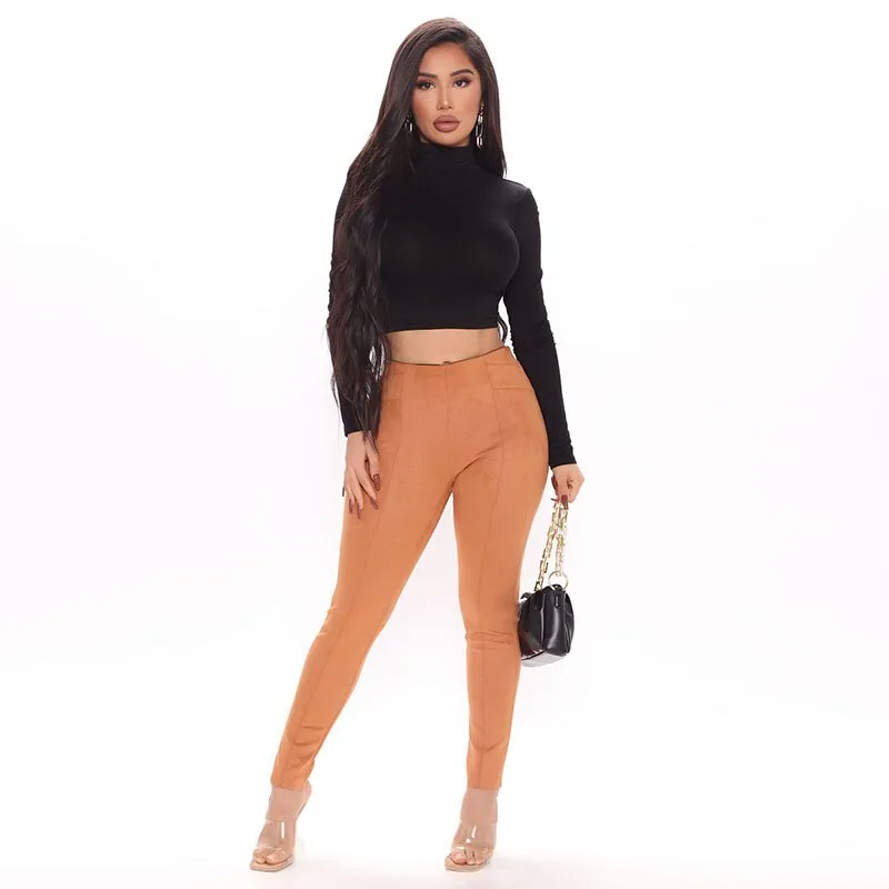 Plus Size Stretch High Waist  Faux Suede Leggings