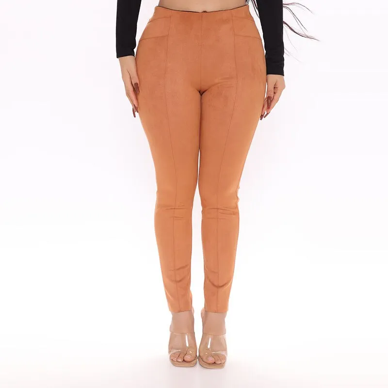 Plus Size Stretch High Waist  Faux Suede Leggings