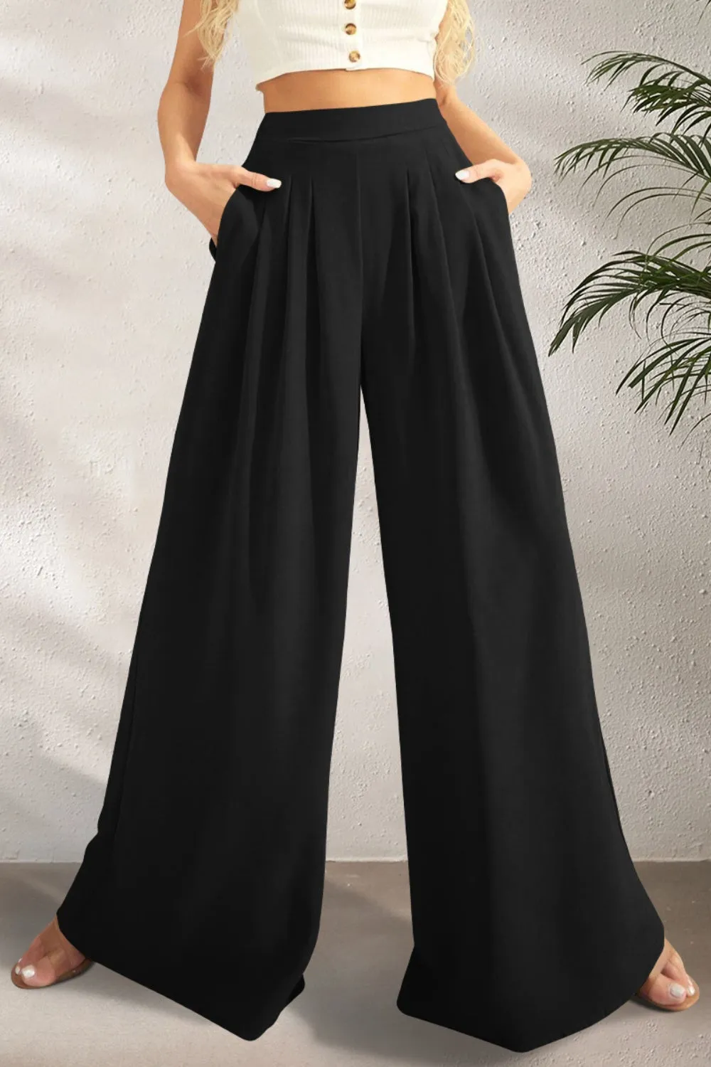 Pocketed High Waist Wide Leg Pants