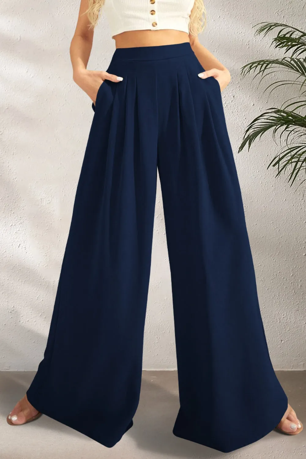 Pocketed High Waist Wide Leg Pants